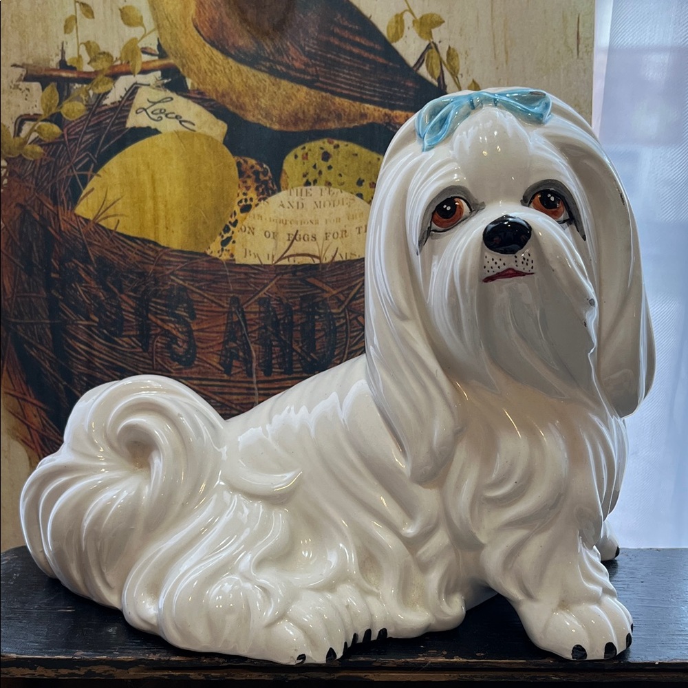 Vintage Italian ceramic Maltese dog -Sculpture-Handpainted